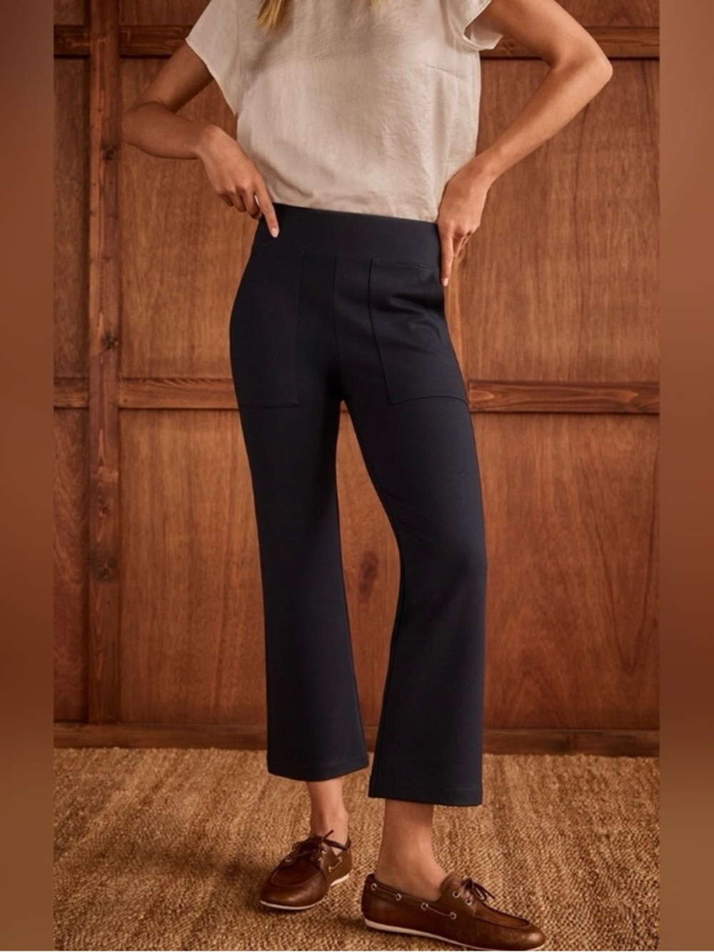 CAbi Tiki Slim Pants Classic Navy L 6690 Ponte Knit Blue Pull On Stretchy Pocket